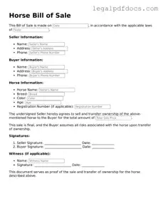 Horse Bill of Sale Template