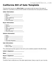 Official  Bill of Sale Form for California