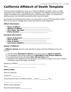 Official  Affidavit of Death Form for California