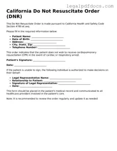 Official  Do Not Resuscitate Order Form for California