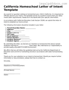 Official Homeschool Letter of Intent Form for California