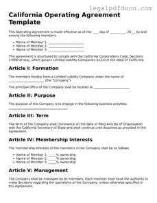 Official  Operating Agreement Form for California