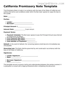 Official  Promissory Note Form for California