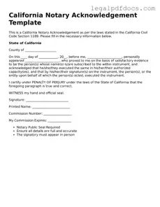 Official  Notary Acknowledgement Form for California