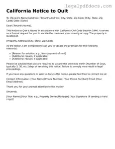 Official  Notice to Quit Form for California