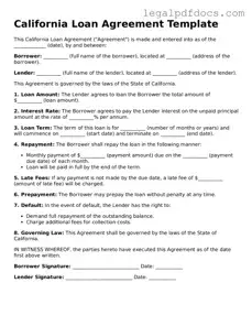 Official  Loan Agreement Form for California