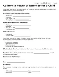 Official  Power of Attorney for a Child Form for California