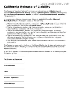 Official  Release of Liability Form for California