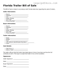 Official  Trailer Bill of Sale Form for Florida
