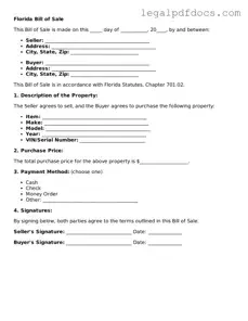 Official  Bill of Sale Form for Florida