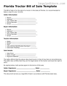 Official  Tractor Bill of Sale Form for Florida