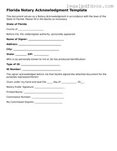 Official  Notary Acknowledgement Form for Florida