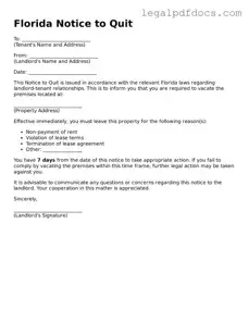Official  Notice to Quit Form for Florida