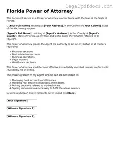 Official  Power of Attorney Form for Florida