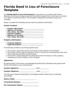 Official  Deed in Lieu of Foreclosure Form for Florida