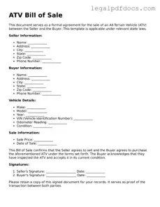 ATV Bill of Sale Template