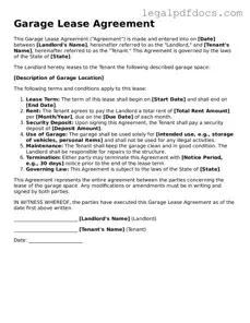 Garage Lease Agreement Template