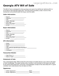 Official  ATV Bill of Sale Form for Georgia