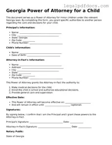 Official  Power of Attorney for a Child Form for Georgia