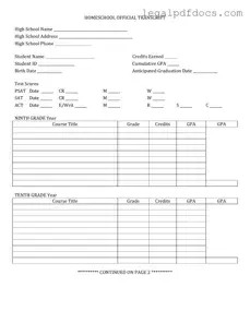 Fill Out a Valid High School Transcript Template
