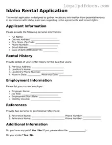 Official  Rental Application Form for Idaho