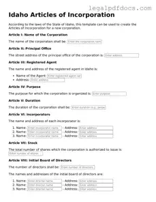 Official  Articles of Incorporation Form for Idaho