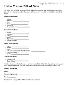 Official  Trailer Bill of Sale Form for Idaho