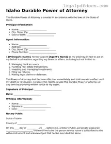 Official  Durable Power of Attorney Form for Idaho
