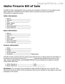 Official  Firearm Bill of Sale Form for Idaho