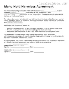 Official  Hold Harmless Agreement Form for Idaho