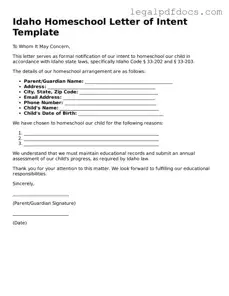 Official  Homeschool Letter of Intent Form for Idaho