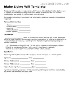 Official  Living Will Form for Idaho