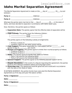 Official  Marital Separation Agreement Form for Idaho