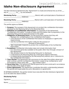Official  Non-disclosure Agreement Form for Idaho