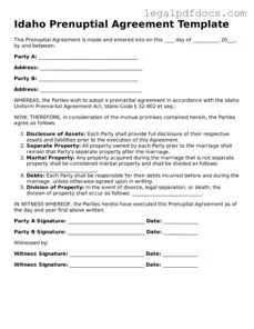 Official  Prenuptial Agreement Form for Idaho