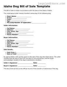 Official  Dog Bill of Sale Form for Idaho