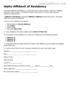 Official  Affidavit of Residency Form for Idaho