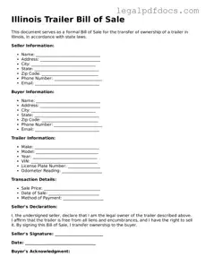 Official  Trailer Bill of Sale Form for Illinois