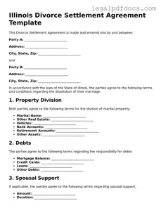Official  Divorce Settlement Agreement Form for Illinois