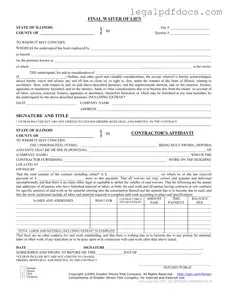 Fill Out a Valid Illinois Final Waiver Of Lien Template