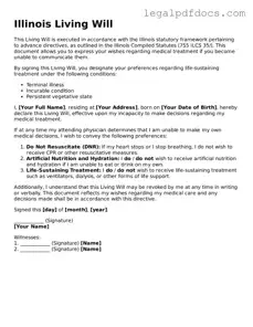 Official  Living Will Form for Illinois