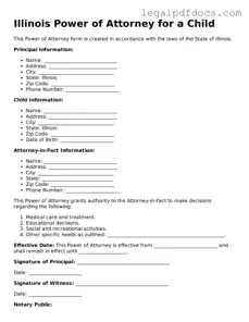 Official  Power of Attorney for a Child Form for Illinois