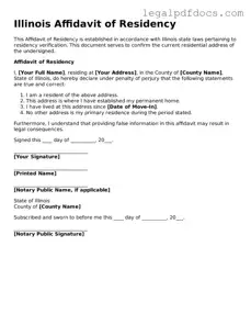Official  Affidavit of Residency Form for Illinois