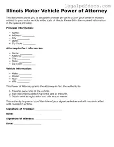 Official  Motor Vehicle Power of Attorney Form for Illinois