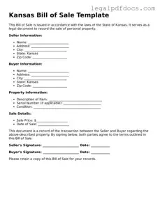 Official  Bill of Sale Form for Kansas