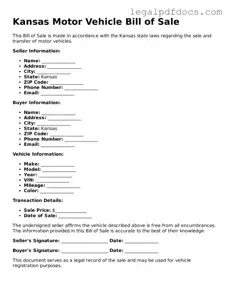 Official  Motor Vehicle Bill of Sale Form for Kansas
