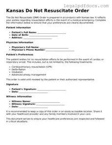 Official  Do Not Resuscitate Order Form for Kansas