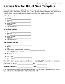 Official  Tractor Bill of Sale Form for Kansas