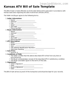 Official  ATV Bill of Sale Form for Kansas