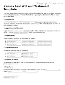 Official  Last Will and Testament Form for Kansas